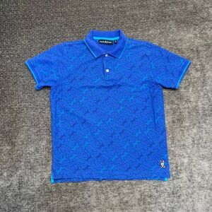 Psycho Bunny Kids Blue Bunny Bone Print Short Sleeve Polo Shirt Size 18-20 XLG